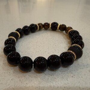 Tiger Eye and Onyx Bead Stretch Bracelet